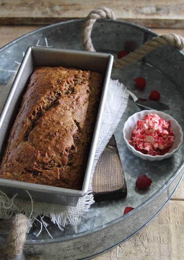 Cinnamon Sugar Banana Pecan Bread with Raspberry Butter