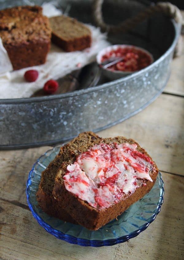 Cinnamon Sugar Banana Pecan Bread with Raspberry Butter