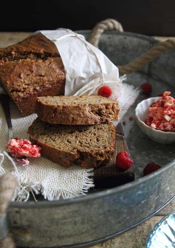 Cinnamon Sugar Banana Pecan Bread with Raspberry Butter