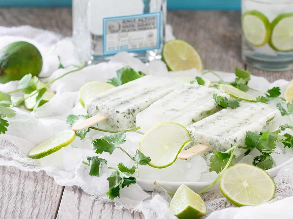 Coconut Cilantro Margarita Ice Pops are a creamy and refreshing boozy bite.