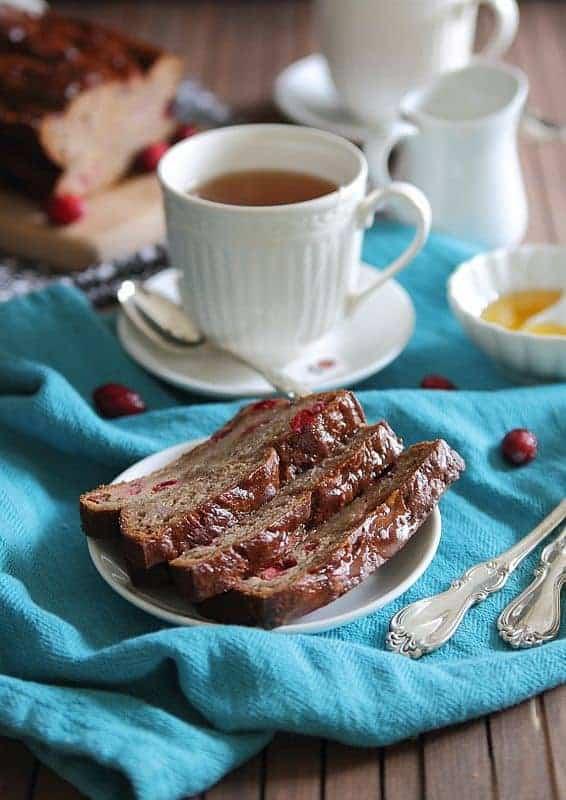 Cranberry Banana Tea Bread with Orange Glaze