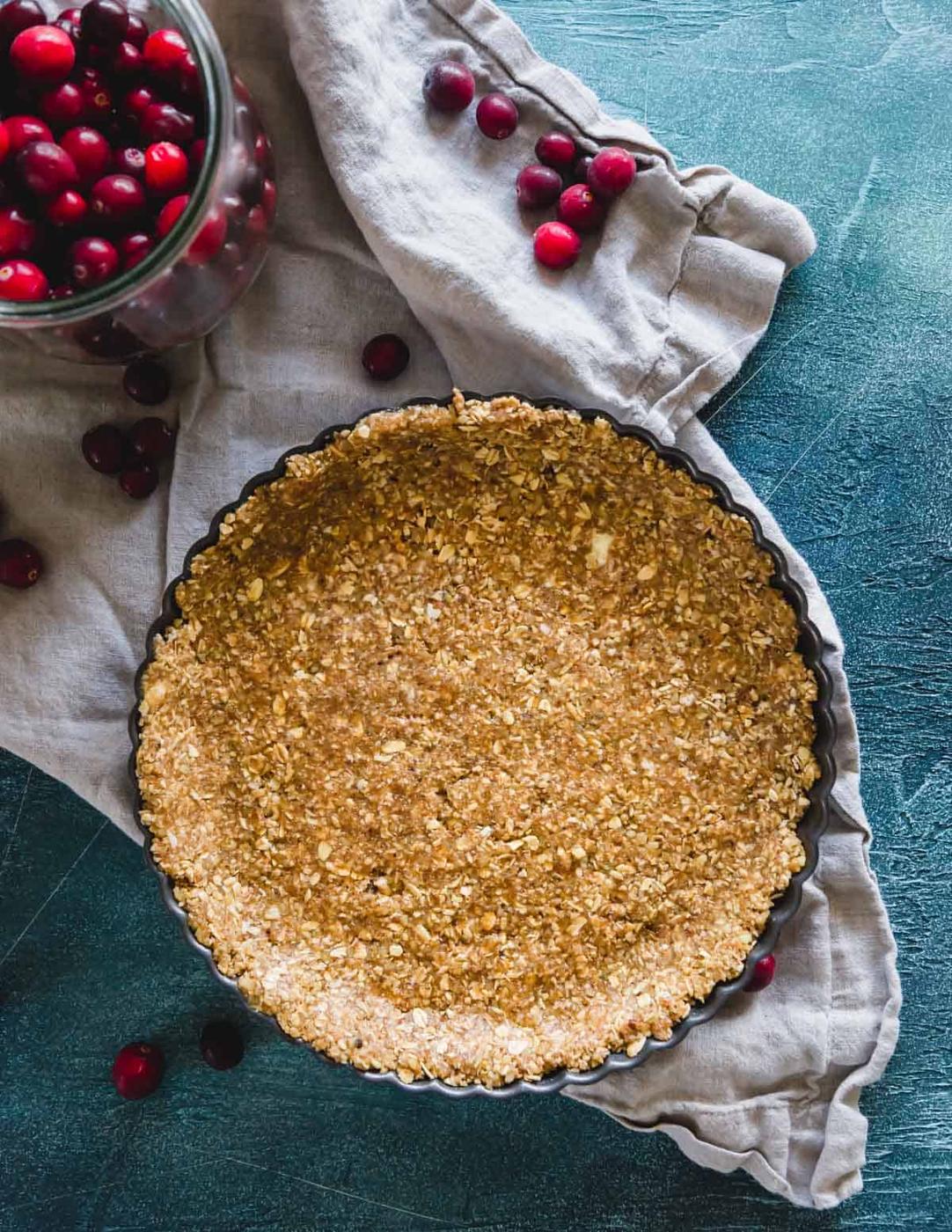 oat and walnut tart crust for cranberry curd tart