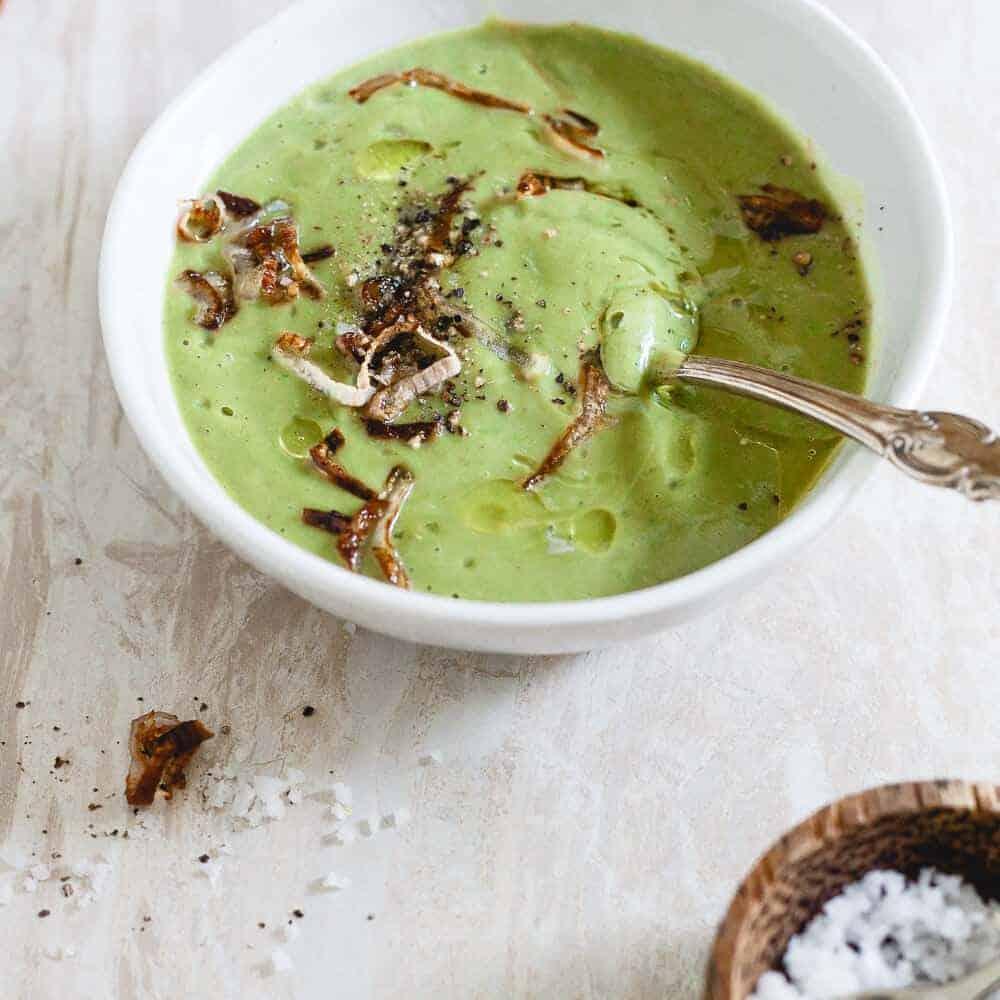 Creamy Vegan Broccoli Soup with Crispy Shallots
