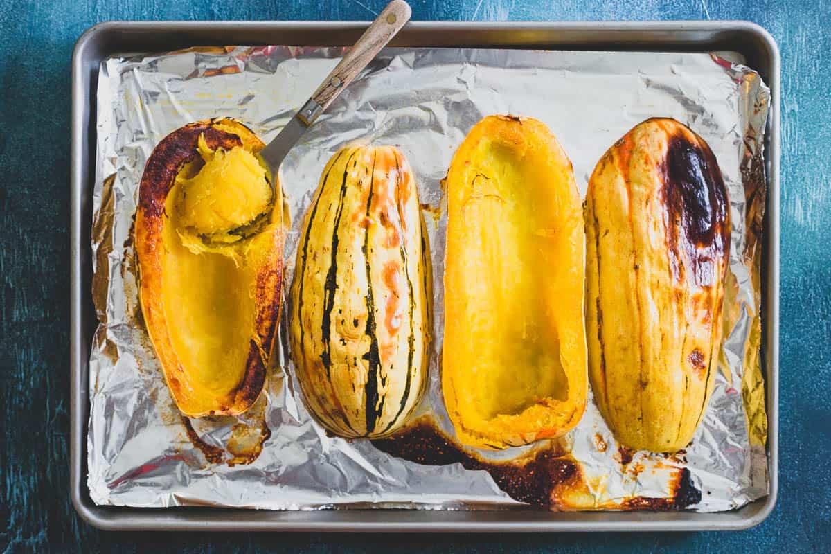 Roasting the delicata squash before making the soup brings out the lovely subtly sweet flavor of the squash adding a delicious complexity to the taste of the soup.