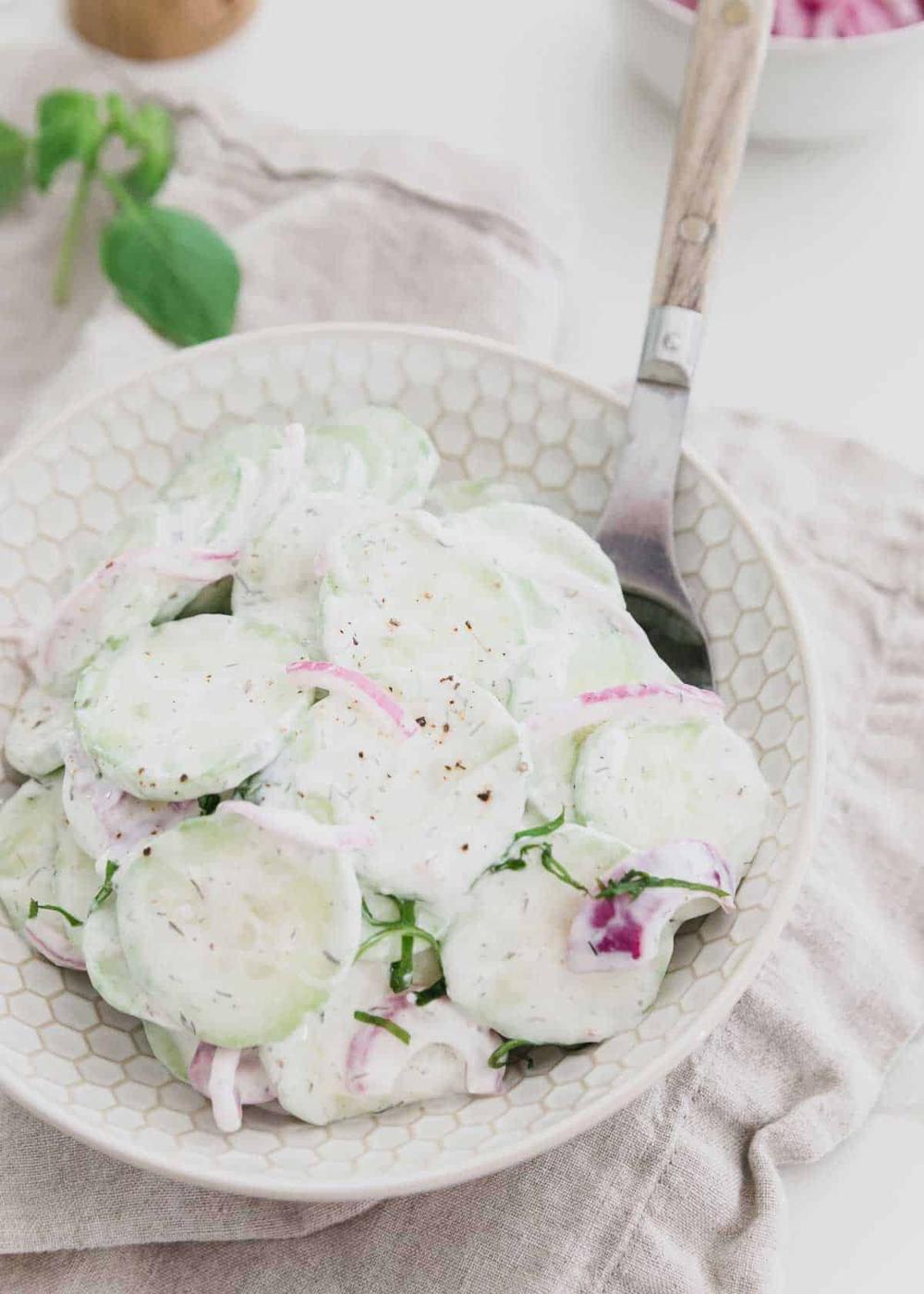 Creamy Cucumber Salad with Pickled Red Onions