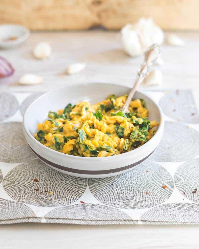 Creamy Pumpkin Garlic Pasta with Tuscan Kale