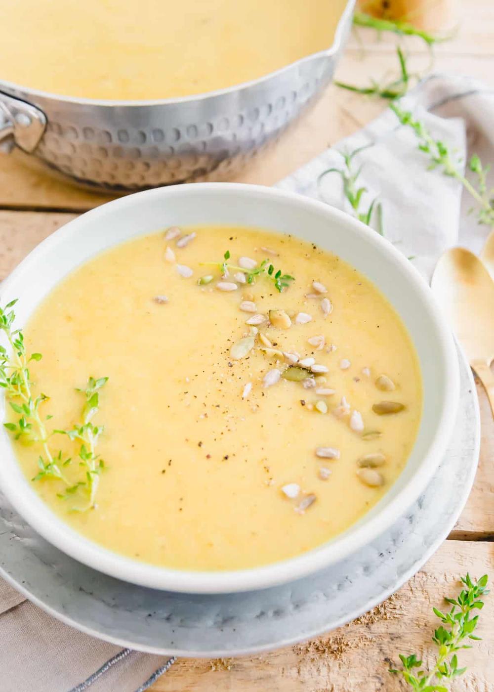 A hearty and thick warming soup made with an assortment of root vegetables.