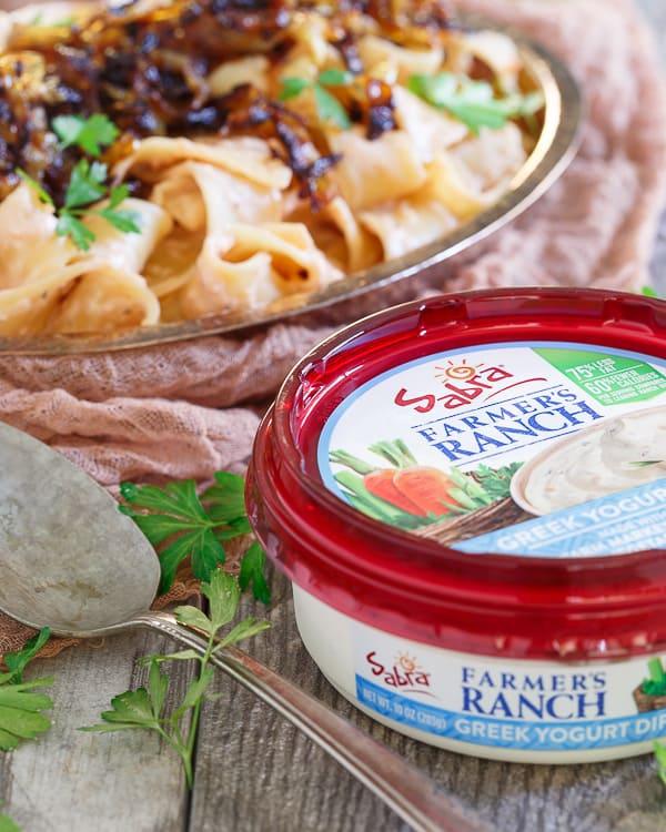 Creamy tomato yogurt ranch pappardelle with caramelized onions