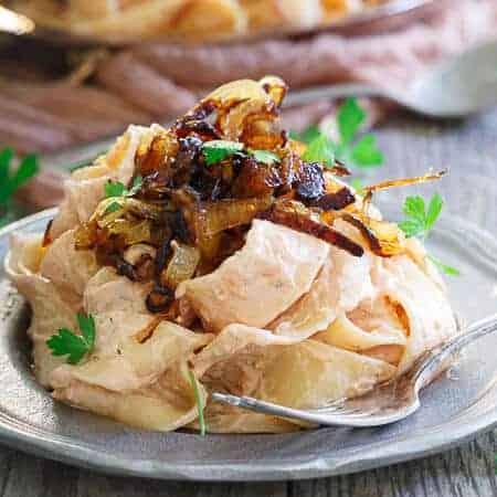 Creamy Tomato Ranch Pappardelle with Caramelized Onions