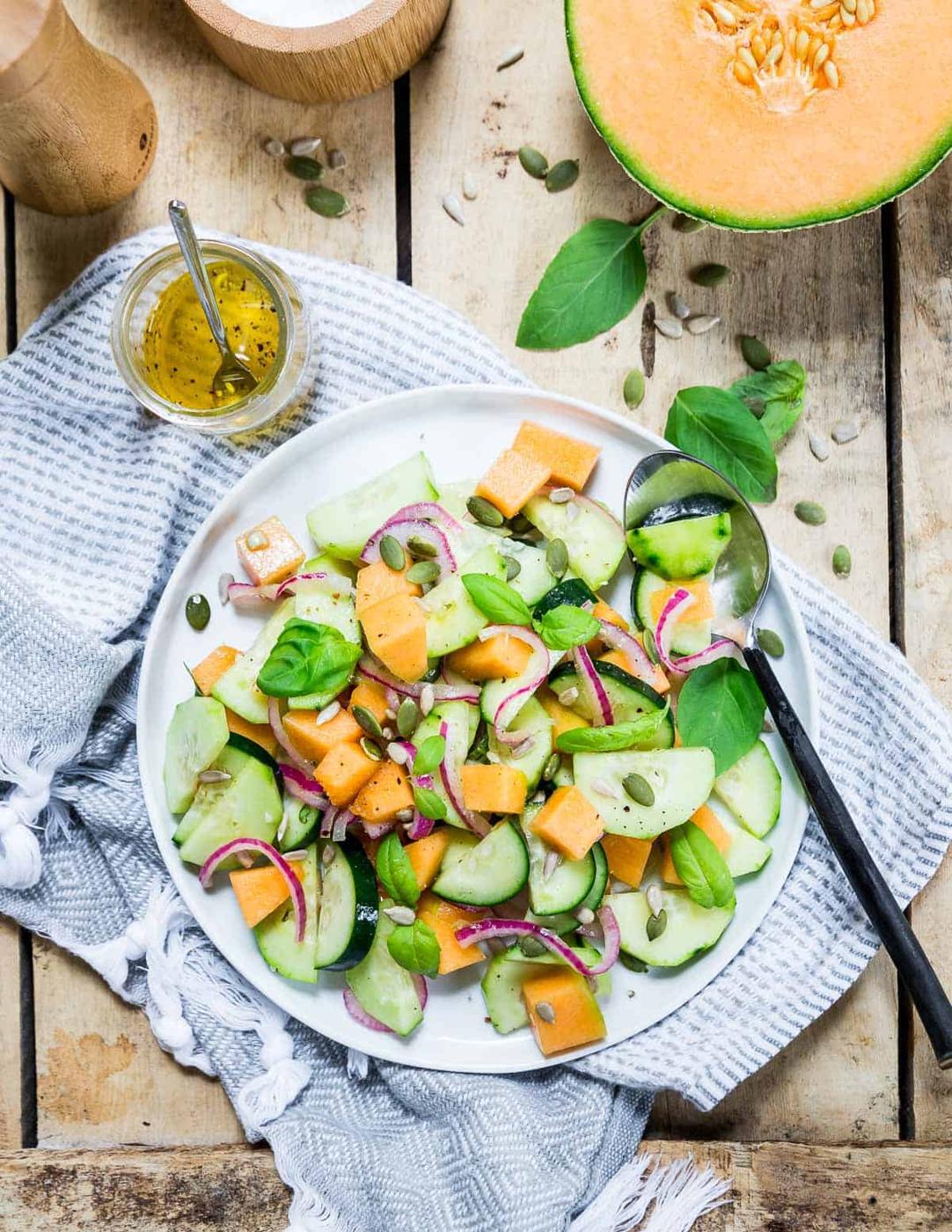 Cantaloupe cucumber salad is a refreshing summer side dish perfect with any grilled meat.