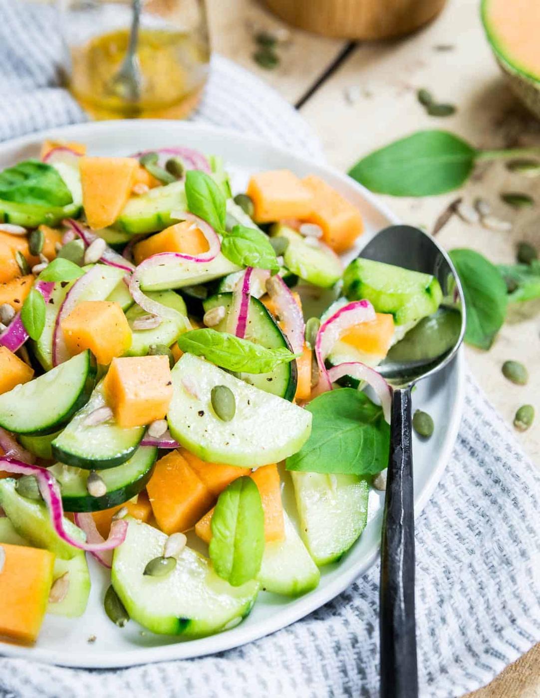 Cucumber melon salad is light and refreshing for an easy side dish to any summer meal.