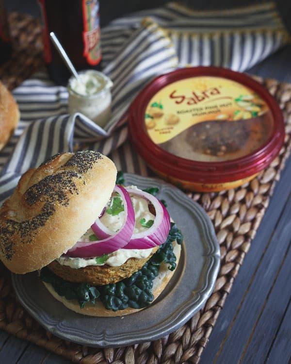 Roasted Eggplant Hummus Burgers
