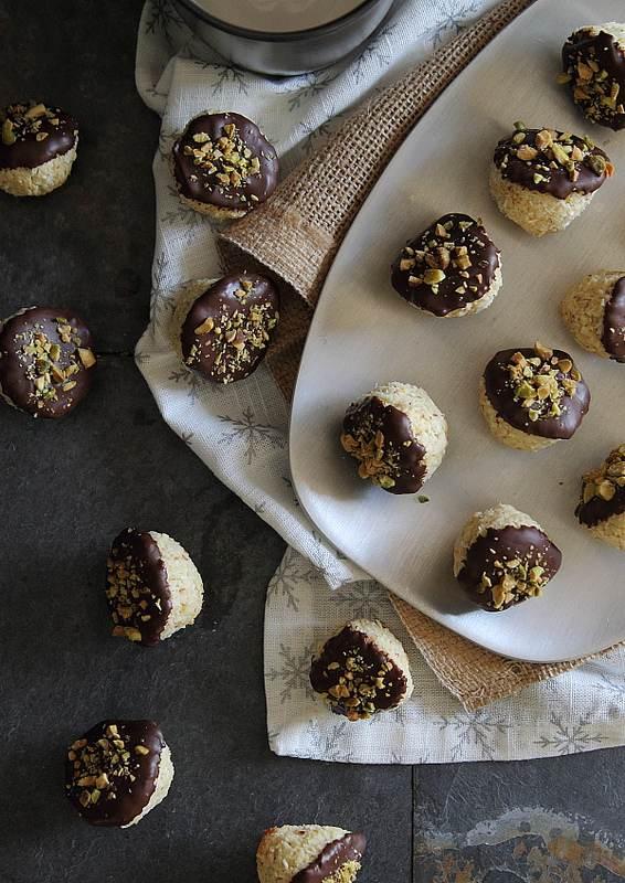Dark chocolate dipped orange macaroons