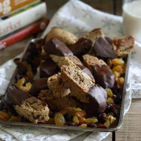 Dark Chocolate Rosemary Raisin Biscotti