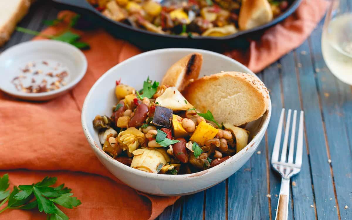 Beans give a hearty protein boost to this easy end of summer vegetable skillet.