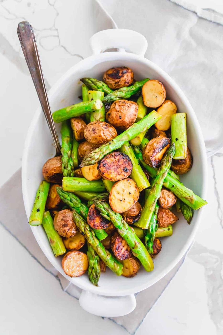 Garlic Balsamic Roasted Potatoes and Asparagus