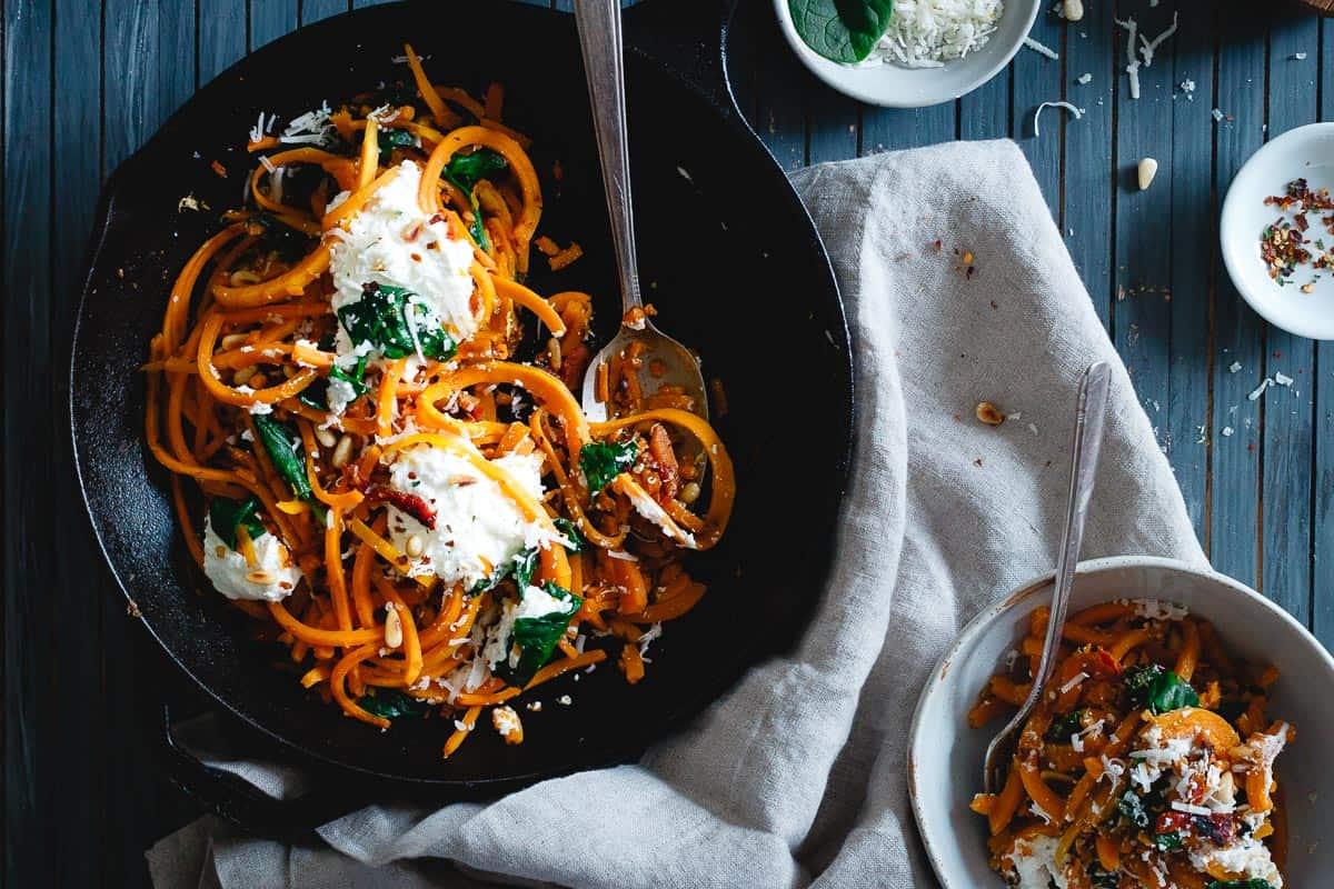 Swap out pasta for these garlicky butternut squash noodles to celebrate winter squash in a flavorful way.