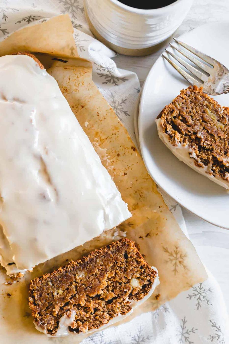 Sliced gingerbread banana loaf.