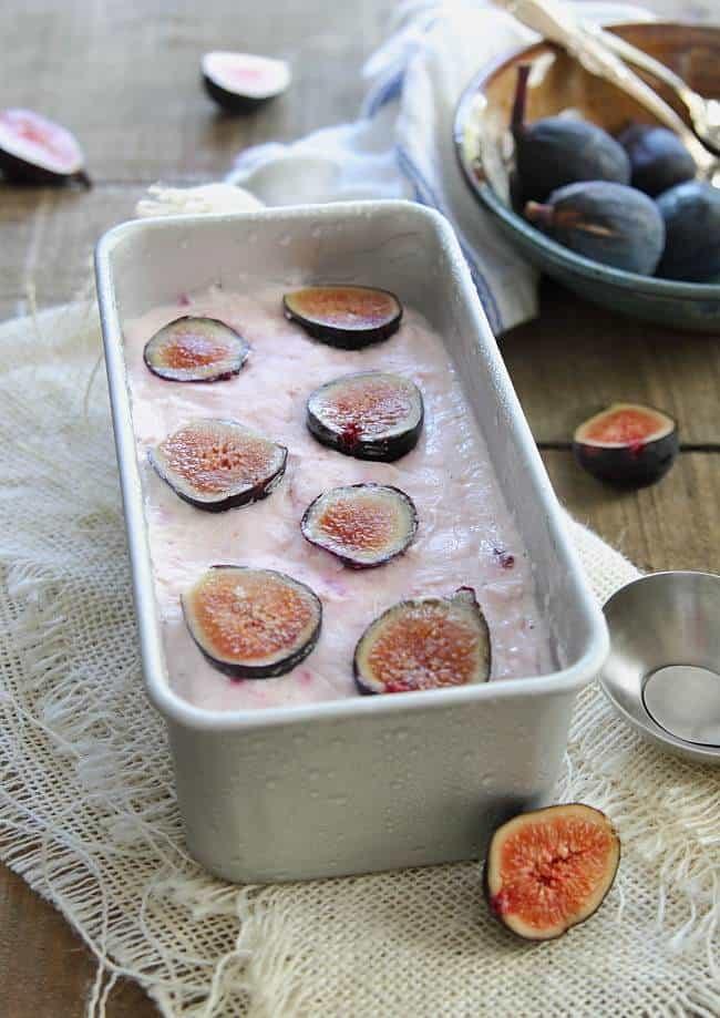 Goat cheese frozen yogurt with honey roasted figs