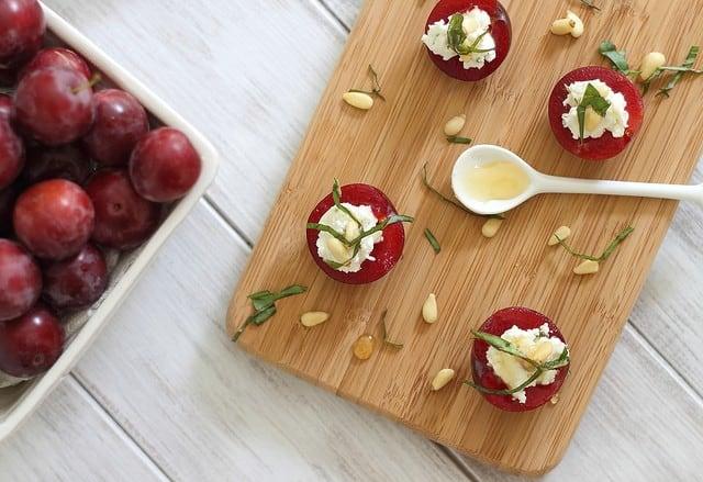 Goat cheese stuffed plums