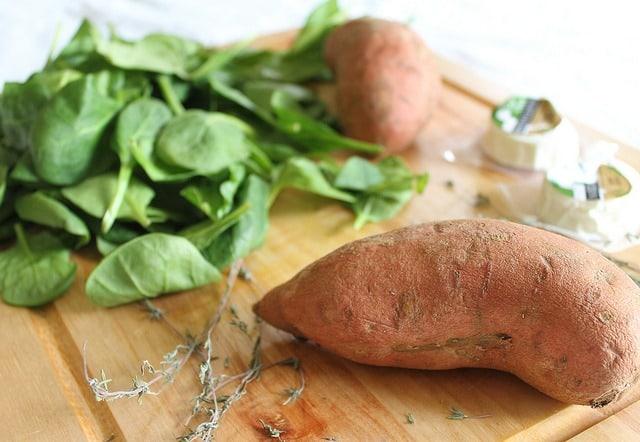 Goat cheese spinach mashed sweet potatoes