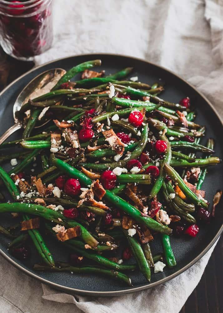 Green Beans with Cranberries, Bacon and Goat cheese