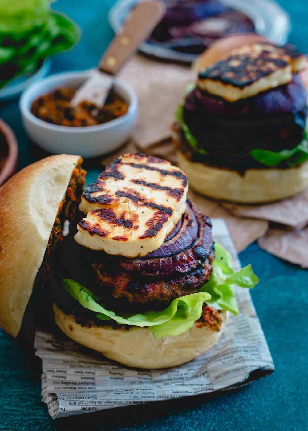 Grilled Halloumi Lamb Burger