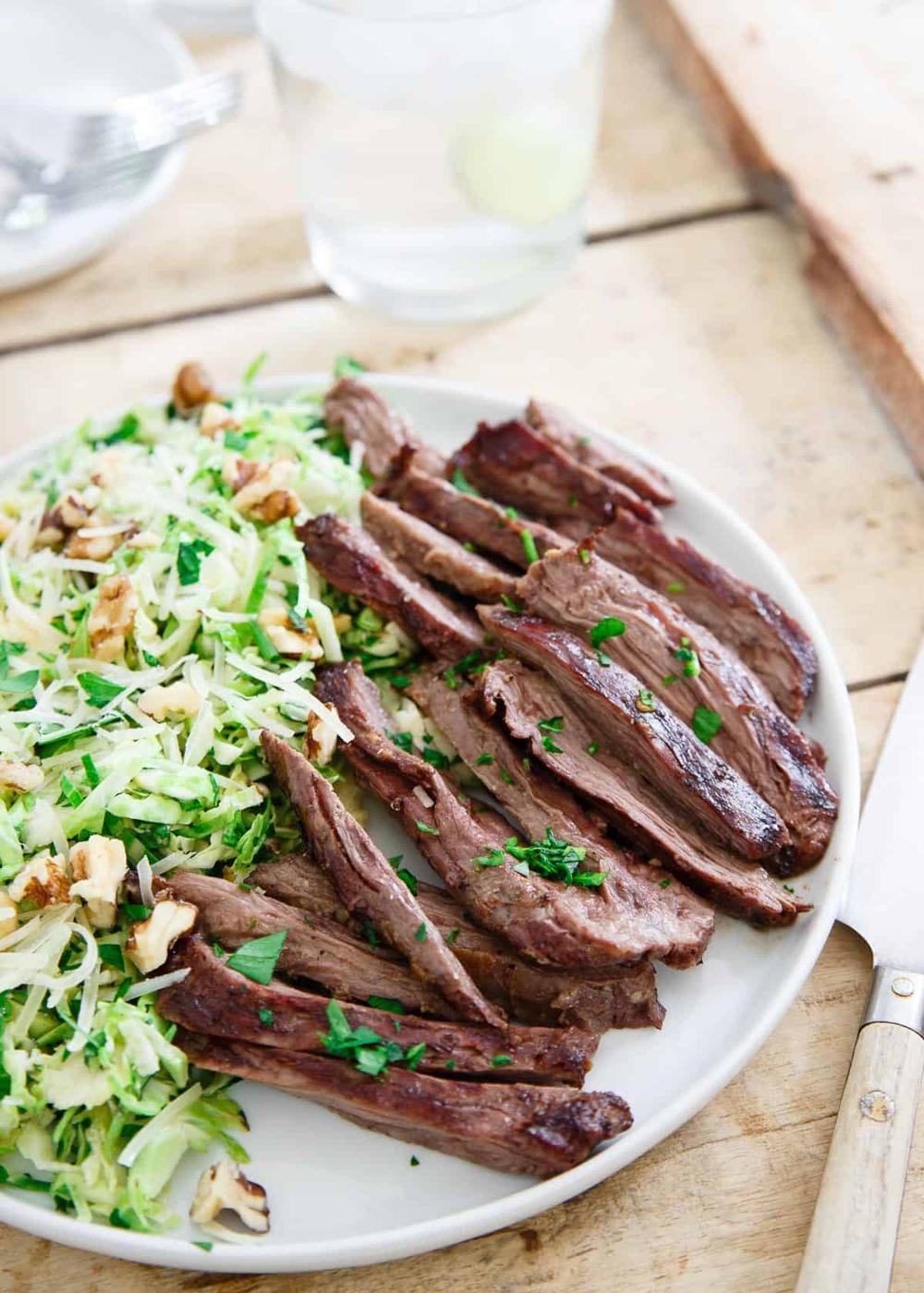 Grilled Skirt Steak with Brussels Sprouts Salad is a simple summer dinner that can be on the table in minutes.
