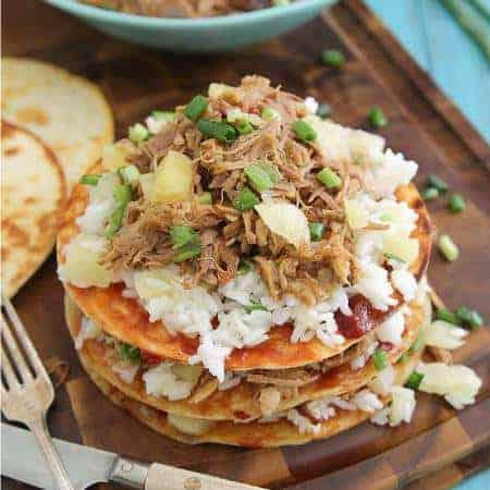 Hawaiian Pulled Pork BBQ Enchilada Stacks