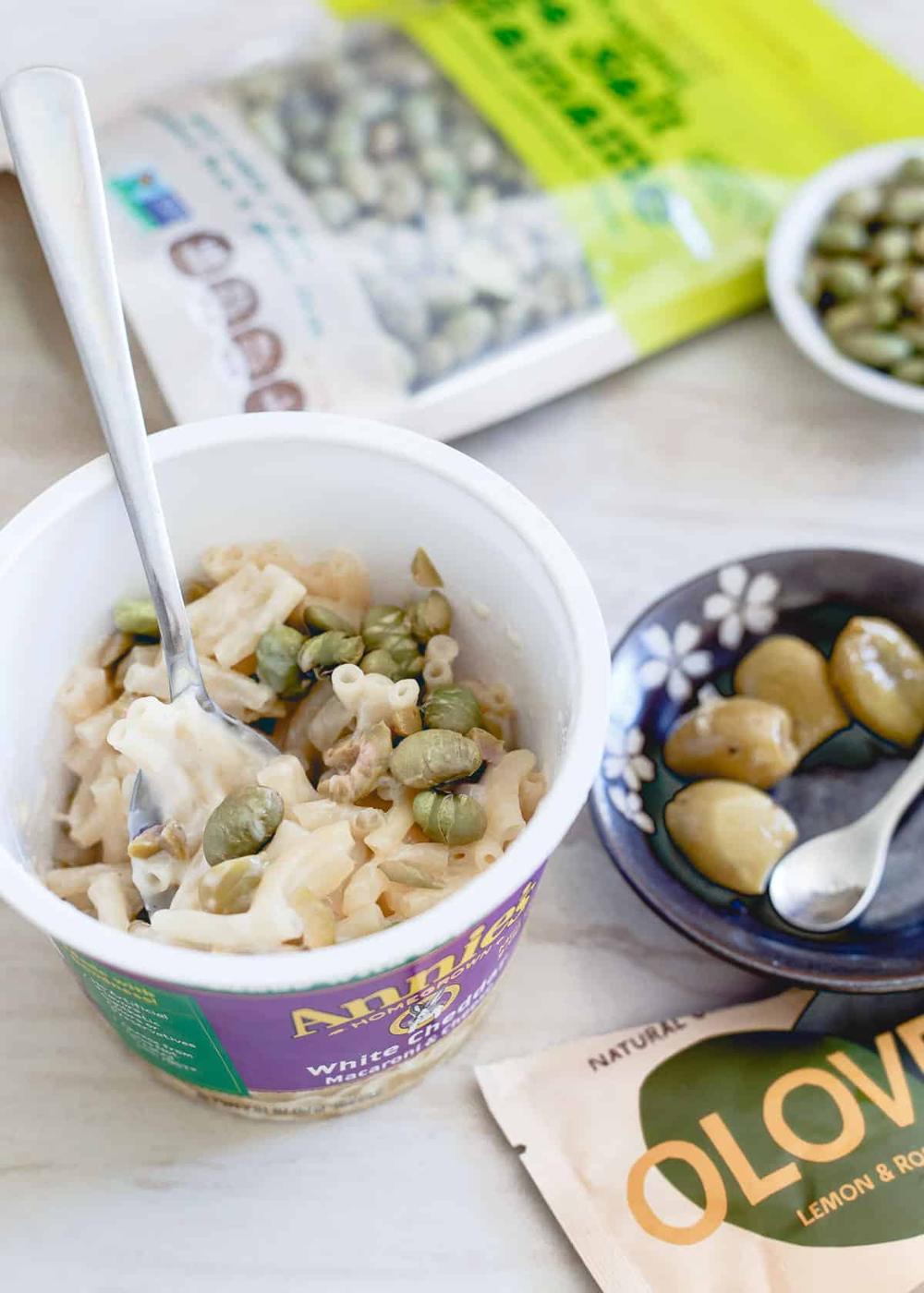 A healthy, savory snack idea using Annie's mac and cheese cups for when that afternoon craving strikes.