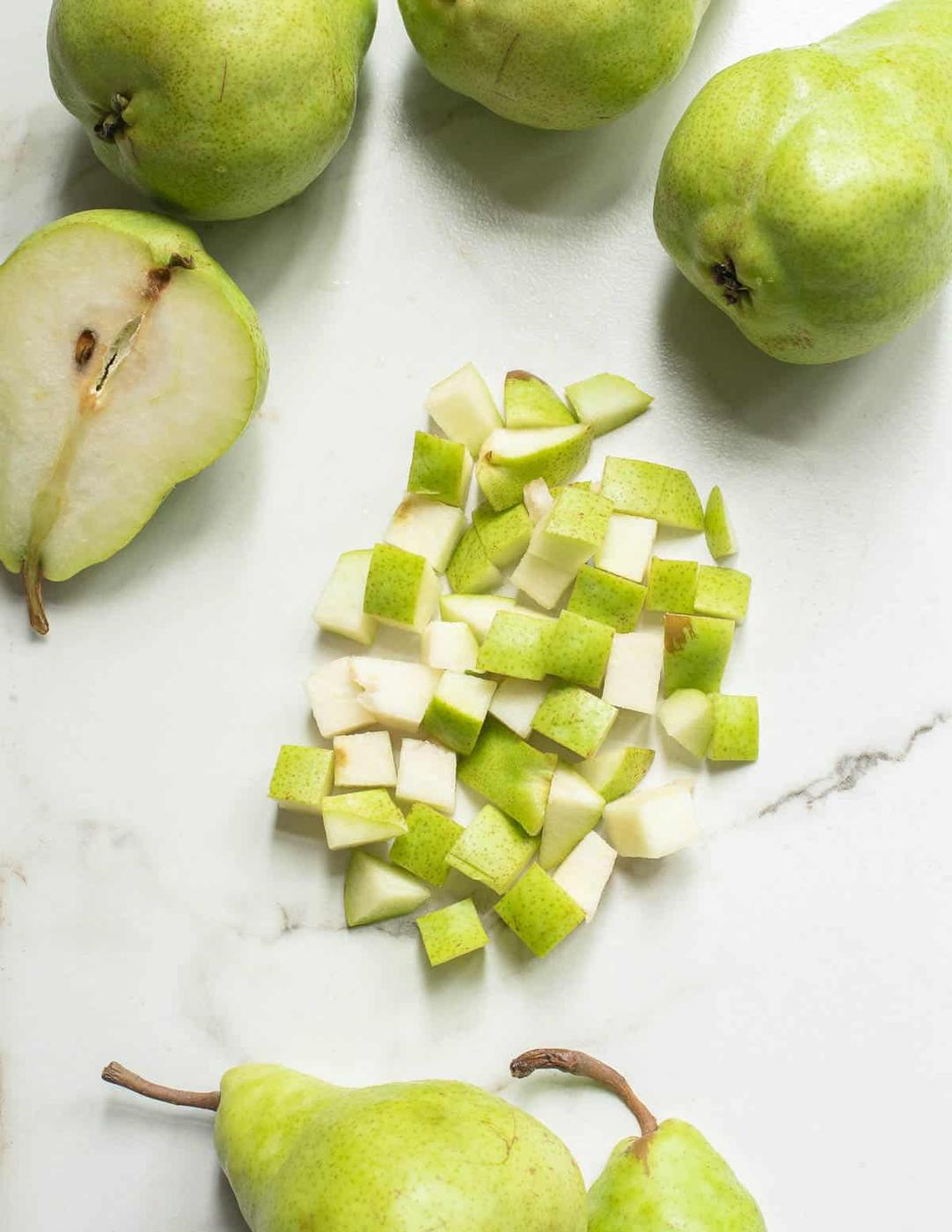 Pears cut into a small chop.