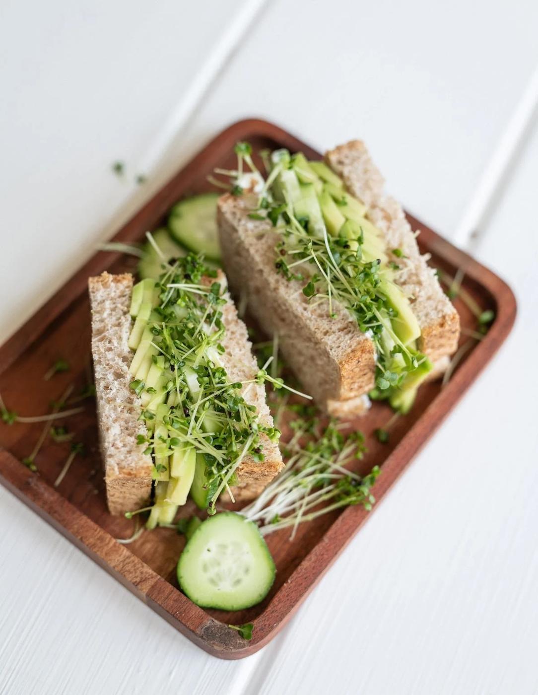 Sprouts and cucumber sandwich.