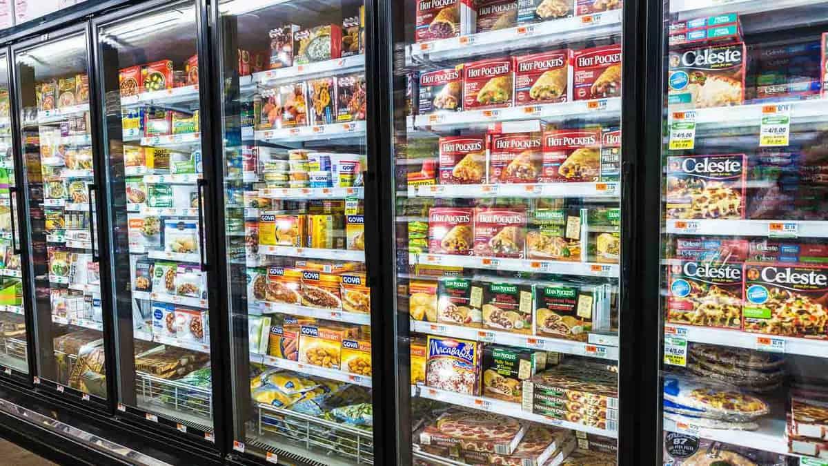 A grocery store with a lot of food in it.