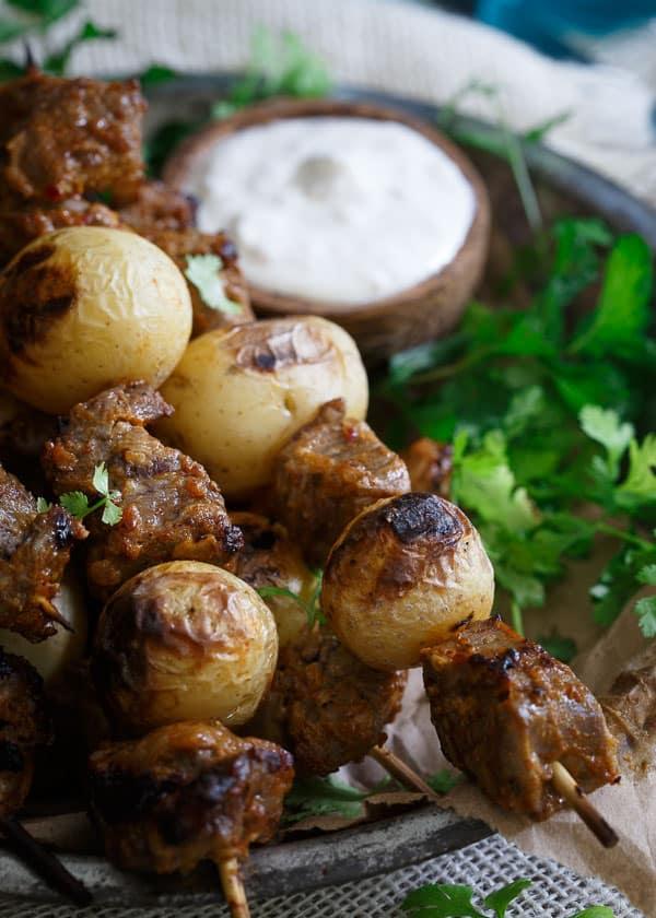 Spicy Indian yogurt steak kabobs