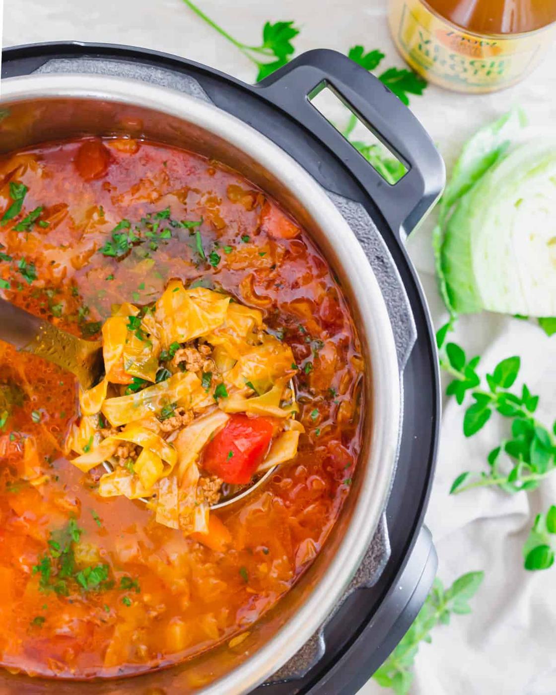 Stuffed cabbage soup in the Instant Pot.