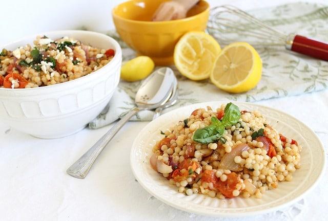 Pearl couscous greek salad