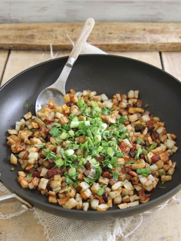 Spicy jalapeno cilantro hash stuffed portobello mushrooms with bacon