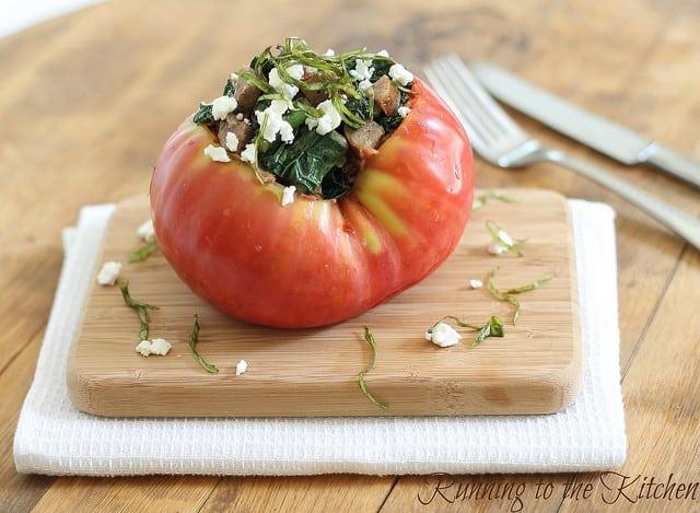 Kale and sausage stuffed tomato