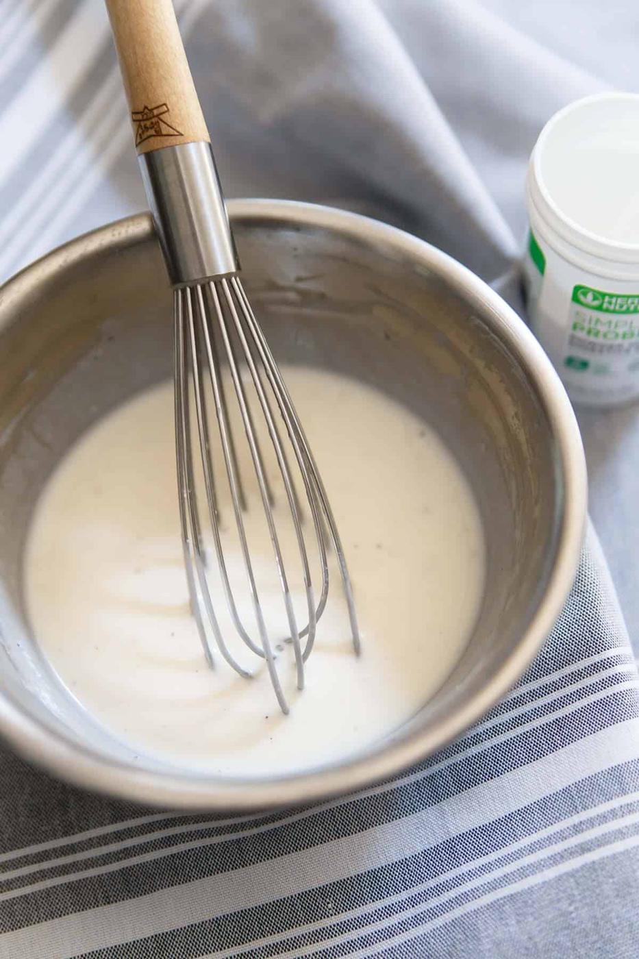 This kefir honey mustard dressing is creamy, tangy and boosted with both naturally occurring probiotics and a probiotic powder supplement to up your healthy salad game!