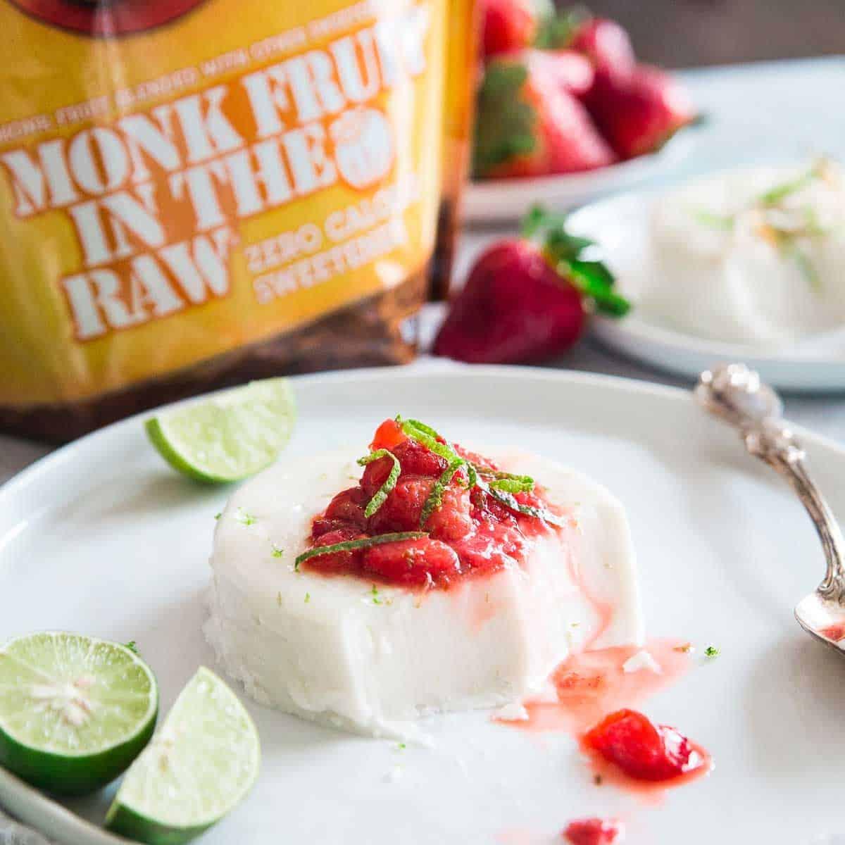 Sweetened with monk fruit in the raw, this coconut panna cotta is low-carb and dairy free yet just as delicious as the classic cream based recipe.