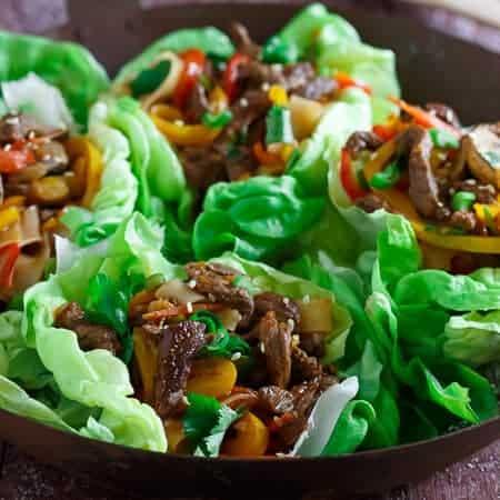 Korean Steak and Noodle Lettuce Cups