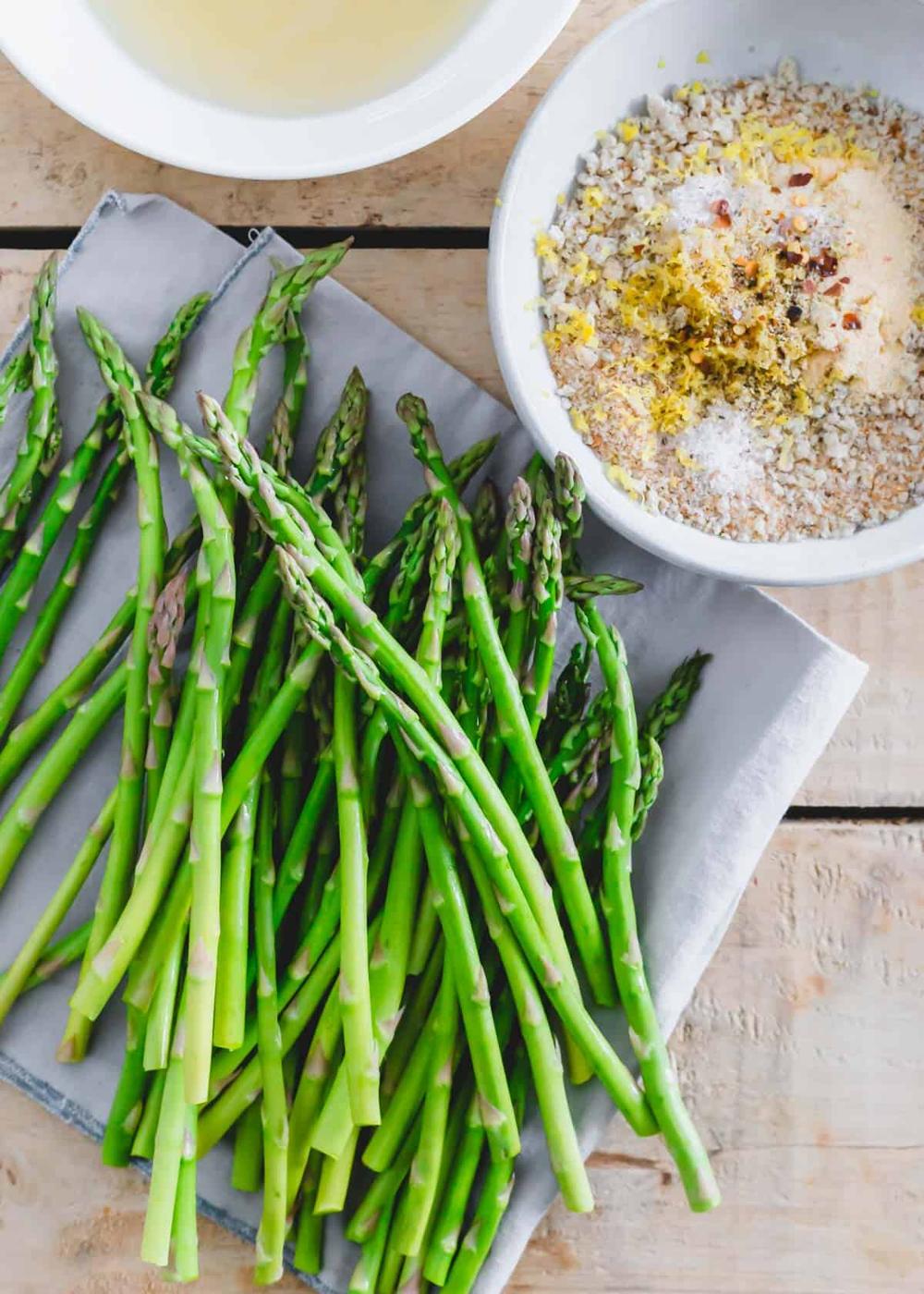 Ingredients to make healthy oven baked asparagus fries.