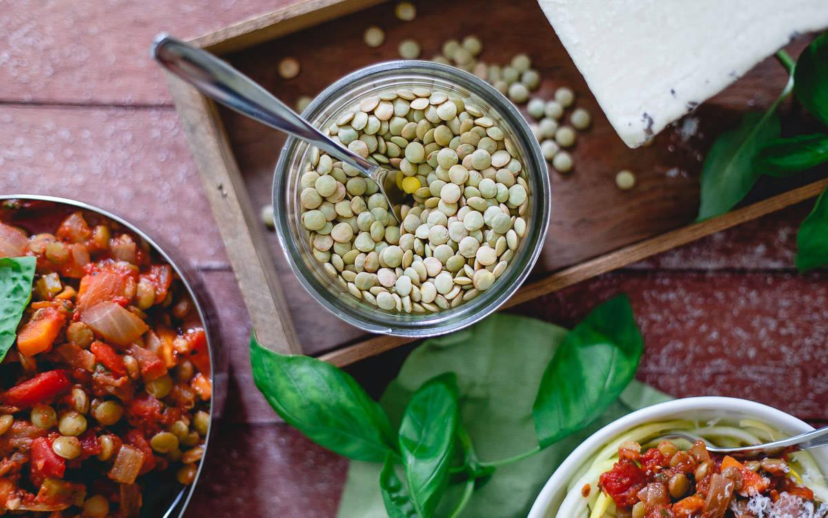 Lentils are fiber, protein and nutrient packed alternative to meat for a traditional bolognese sauce.
