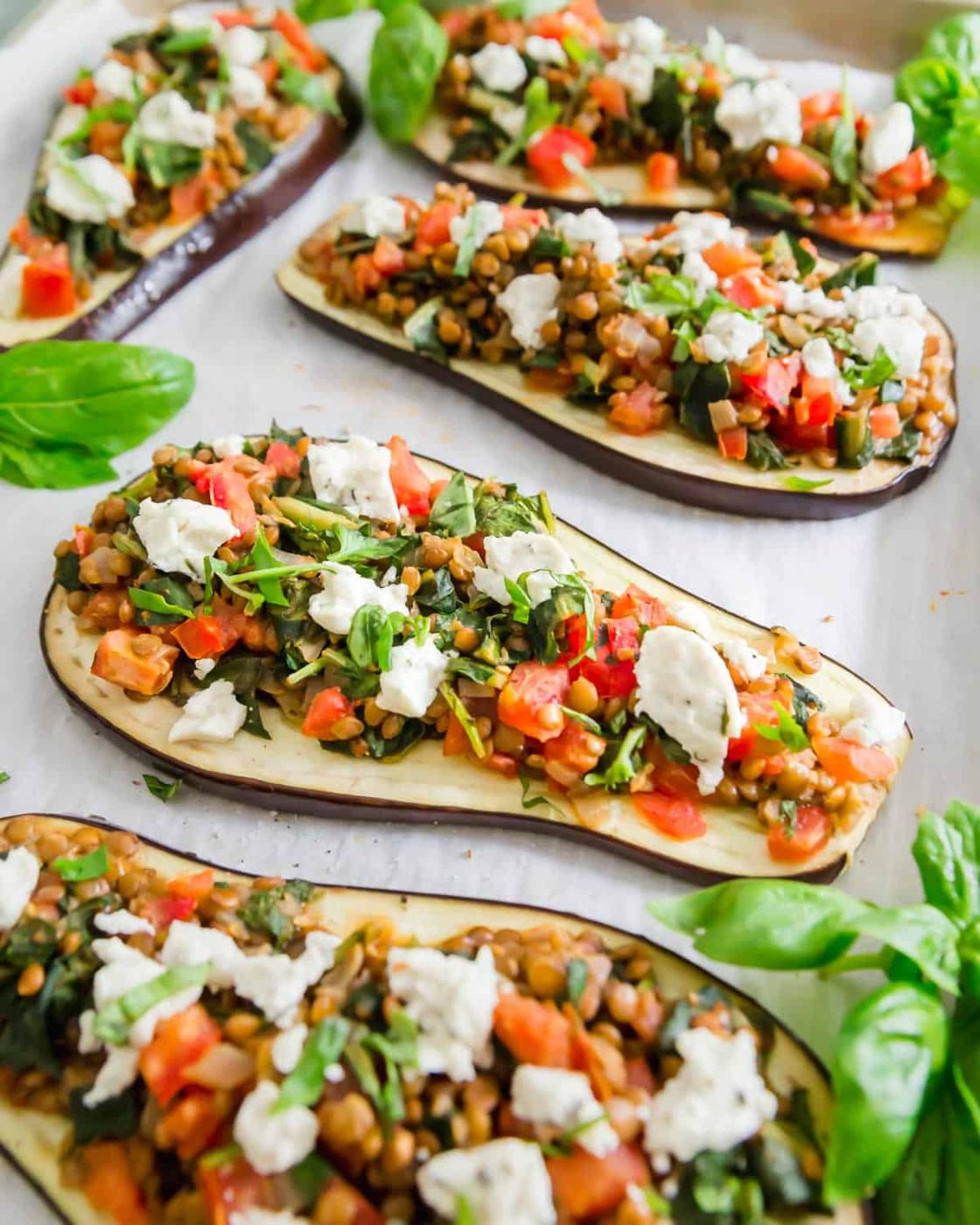 This lentil stuffed eggplant recipe is a hearty summery vegetarian meal.