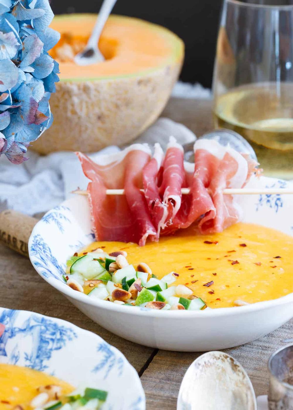 Mango Melon Soup with Pickled Cucumber is the perfect light and refreshing summer meal.