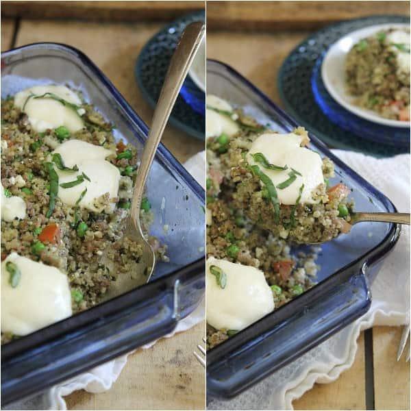 This healthy, gluten-free pesto quinoa beef bake is something you can feel good about putting on the table for dinner.