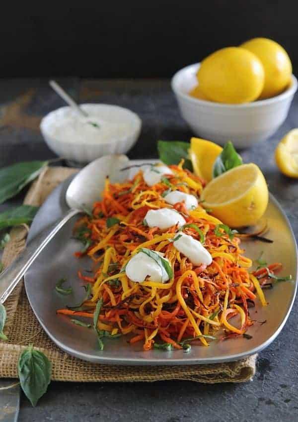 Meyer Lemon Roasted Carrot Strings with Lemon Garlic Sauce