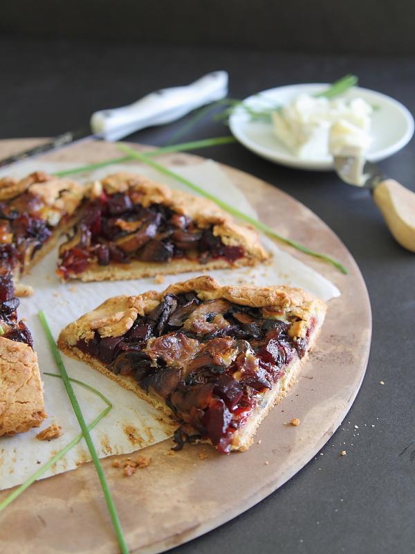 Gluten free mushroom beet and blue cheese galette