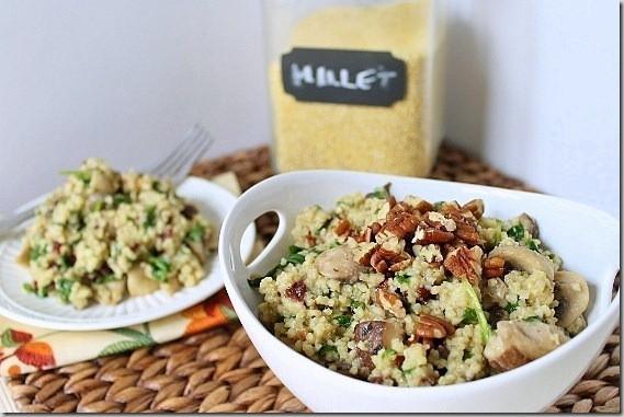 Mushroom Spinach Millet with Cherries