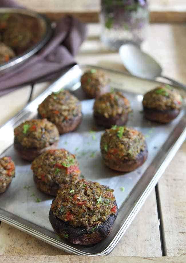 garlic tapenade stuffed mushrooms